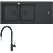 Franke Bali Double Bowl Sink with Right Hand Drainer and Verona Pull-Out Tap - Matt Black