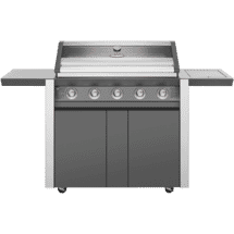 BeefEater 1600 Series Dark 5 Burner BBQ & Trolley w/ Side Burner, Cast Iron Burners & Grills